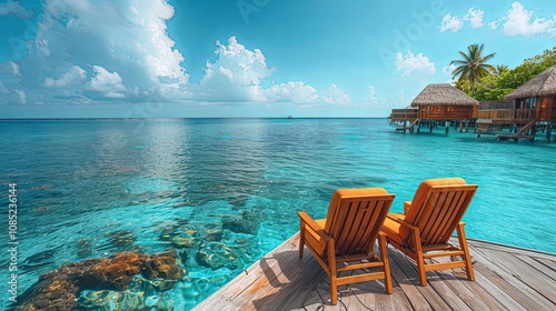 Couple relaxing in an overwater bungalow in the Maldives