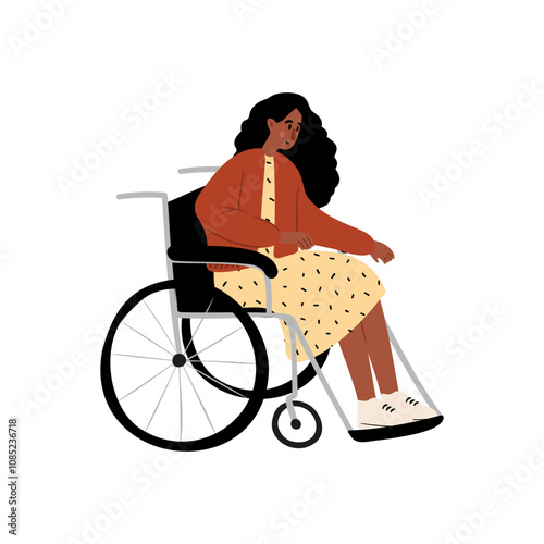 Cute vector illustration of black woman, diverse character in everyday urban scenes. People walking dogs, using wheelchair, pushing stroller. individuals of various ages and ethnicities.