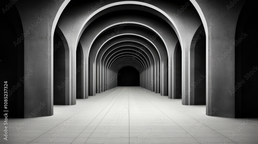 symmetrical gothic train station platform featuring elegant arches and minimalist design creates striking visual impact. black and white tones enhance dramatic atmosphere symmetrical gothic train station platform featuring elegant arches and minimalist design creates striking visual impact. black and white tones enhance dramatic atmosphere