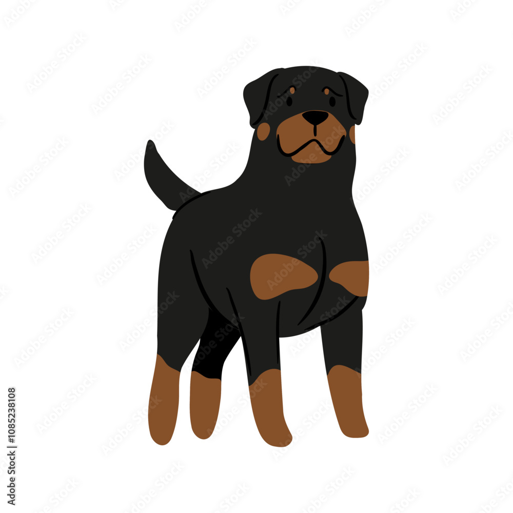 Fototapeta premium Cute vector Illustration of Rottweiler dog. Pet clipart collection. canine, puppy hand drawn. Illustrated in various poses.