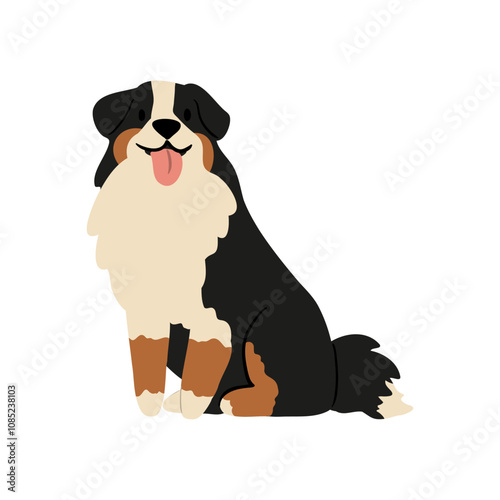 Cute vector Illustration of Bernese Mountain Dog dog. Pet clipart collection. canine, puppy hand drawn. Illustrated in various poses.