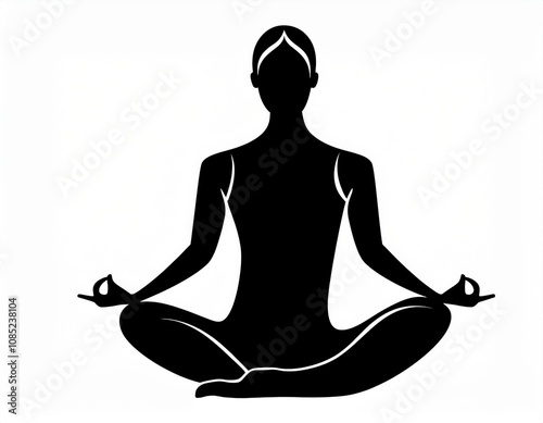 Icon yoga black white, contrast image isolated on white background