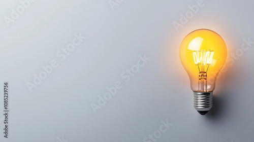 vintage light bulb with glowing Edison style lamp illuminates gray background, creating warm and inviting atmosphere