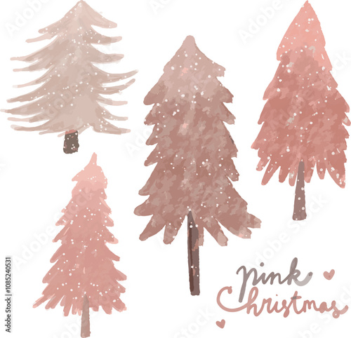 Set of pink christmas tree pastel color winter photo