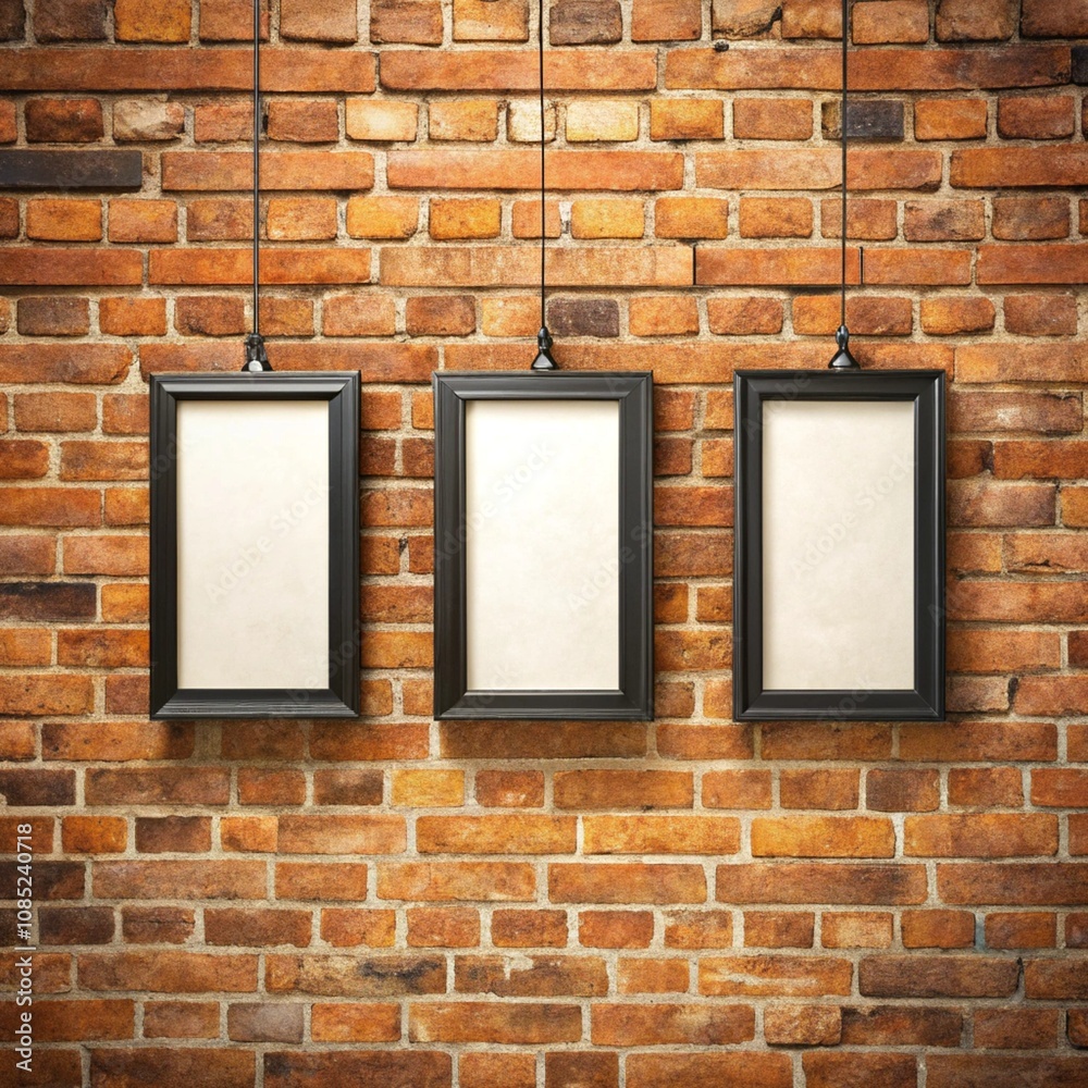 three blank black picture frames on the old brick wall
three blank black picture frames on the old brick wall