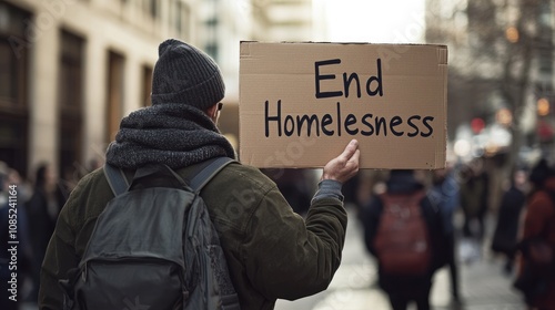 Man Holding a Sign That Reads 'End Homelessness'