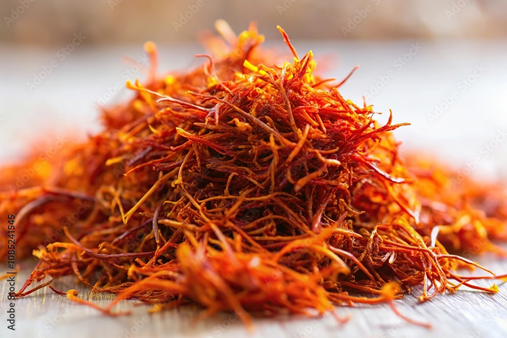 Fototapeta premium A cluster of saffron threads coated in a slimy substance, fungi, scientific, chemical, biology, gloopy