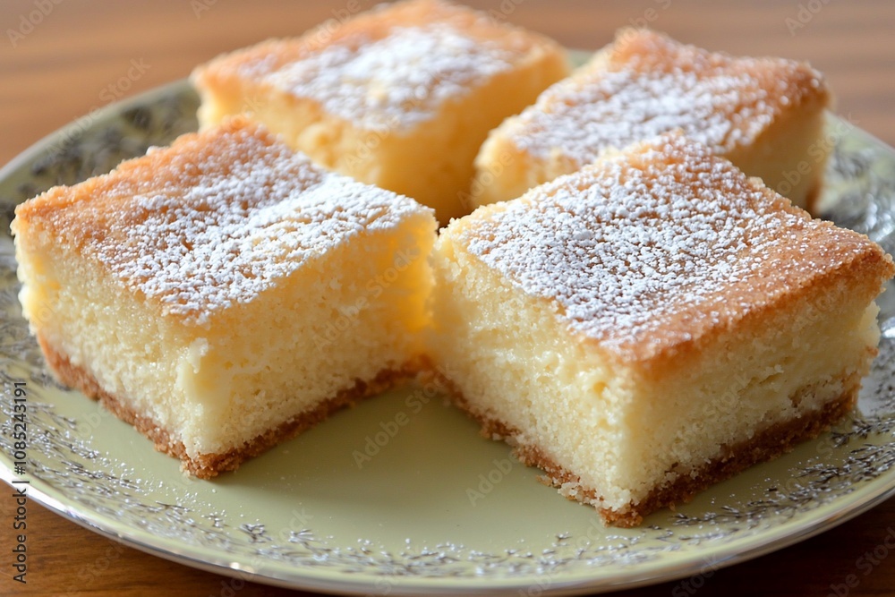 Deliciously Soft and Fluffy Cake Squares Topped with Powdered Sugar Deliciously Soft and Fluffy Cake Squares Topped with Powdered Sugar