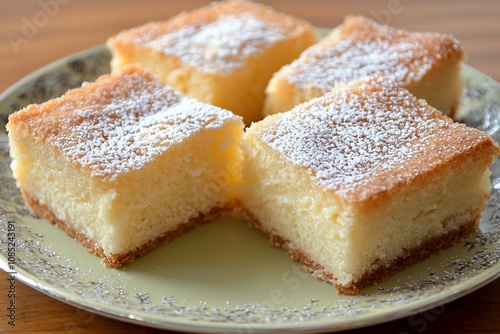 Deliciously Soft and Fluffy Cake Squares Topped with Powdered Sugar