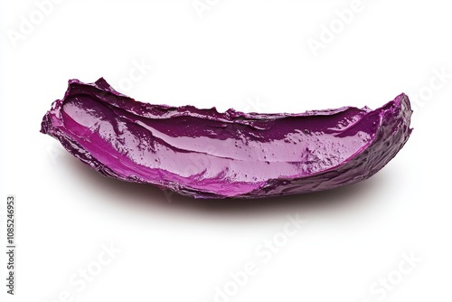 An isolated white background with sexy female lips wearing purple lipstick