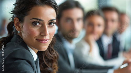 Group of coworkers collaborating on a project in a modern workspace