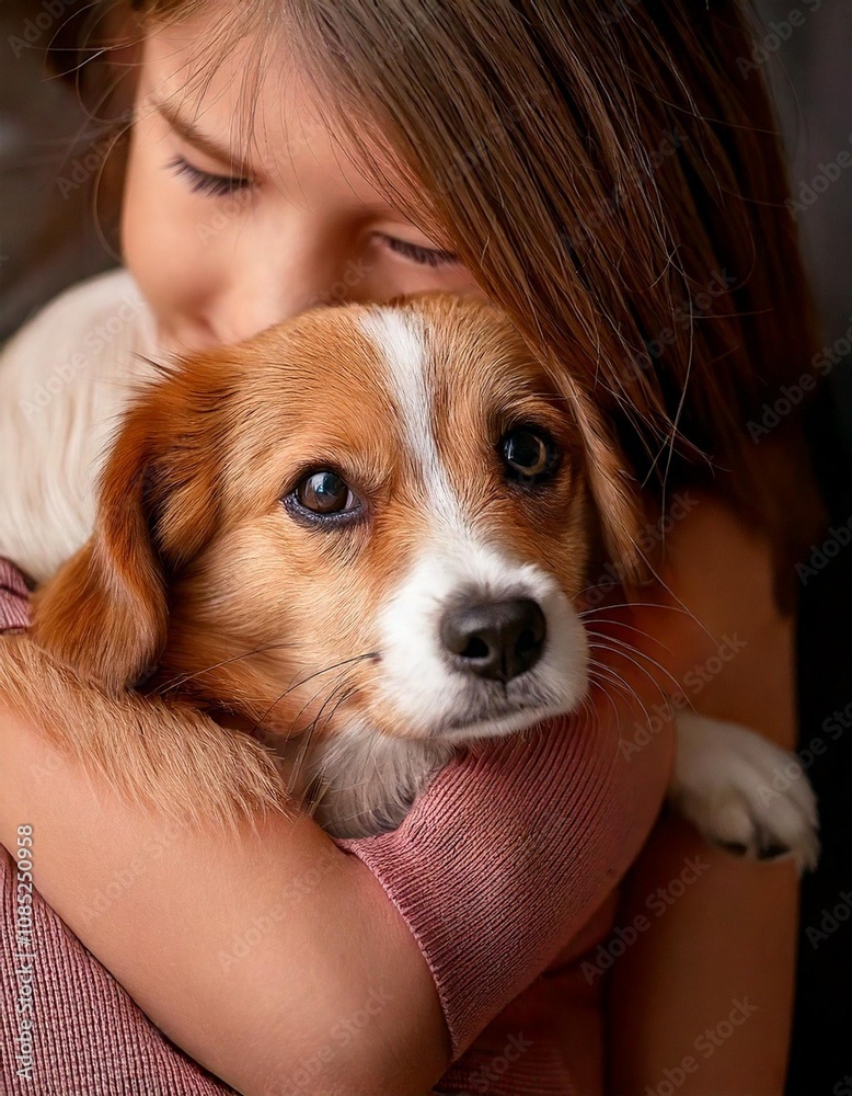 enfant faisant un câlin à son chien, tendresse enfant faisant un câlin à son chien, tendresse