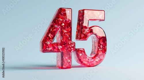 Light blue background with red and blue glassy 3D numbers 45 photo