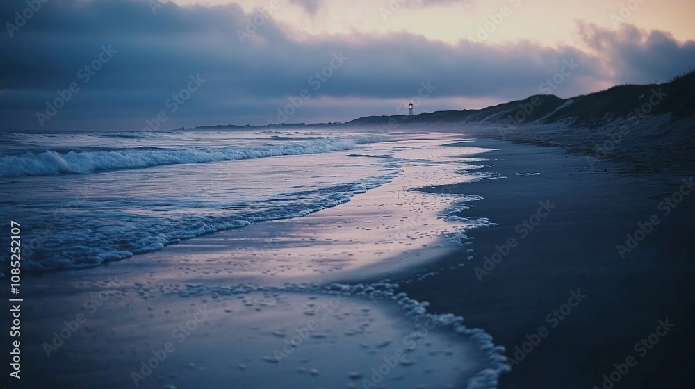Serene Twilight at the Shore: A Coastal Evening Scene Serene Twilight at the Shore: A Coastal Evening Scene