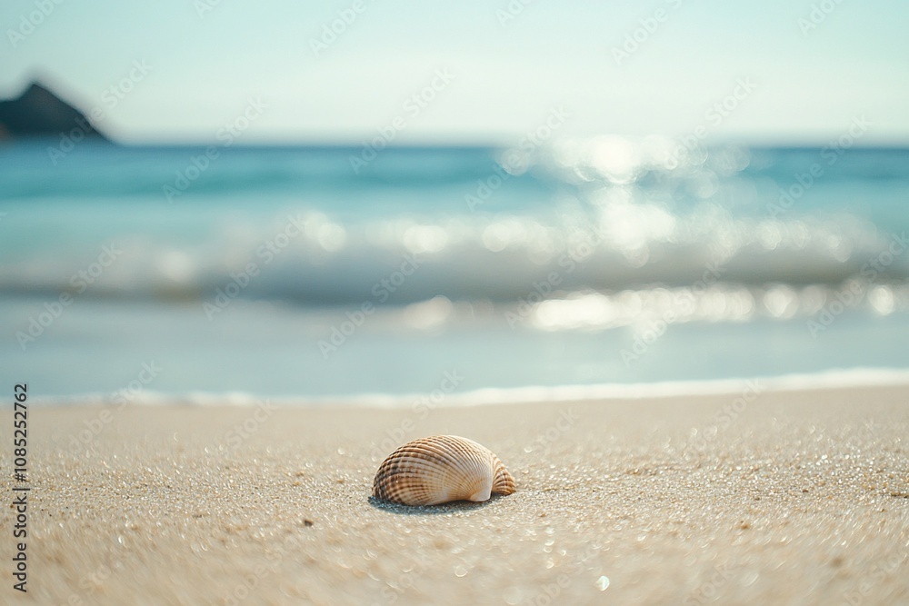 A Serene Beach Scene Featuring a Shell on Soft Sand A Serene Beach Scene Featuring a Shell on Soft Sand