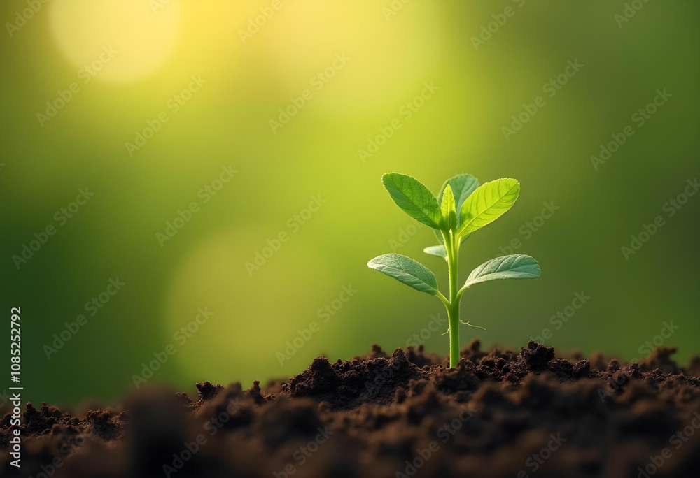young green plant emerges from rich soil, symbolizing growth and renewal in nature. soft focus background enhances serene atmosphere of this natural scene young green plant emerges from rich soil, symbolizing growth and renewal in nature. soft focus background enhances serene atmosphere of this natural scene