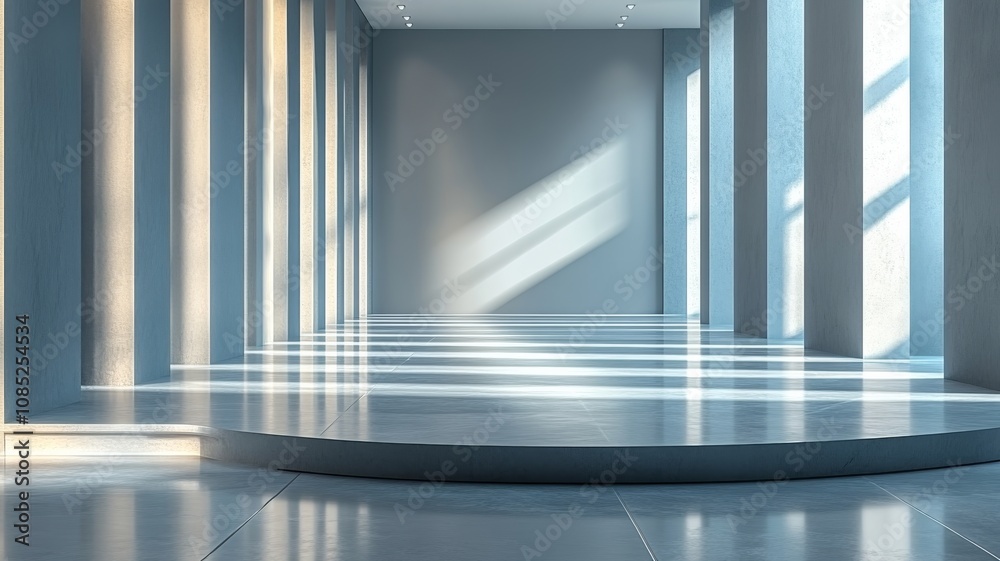 Obraz premium A clear glass podium with a sleek, minimalist design, located in a bright, spacious room. Generative AI