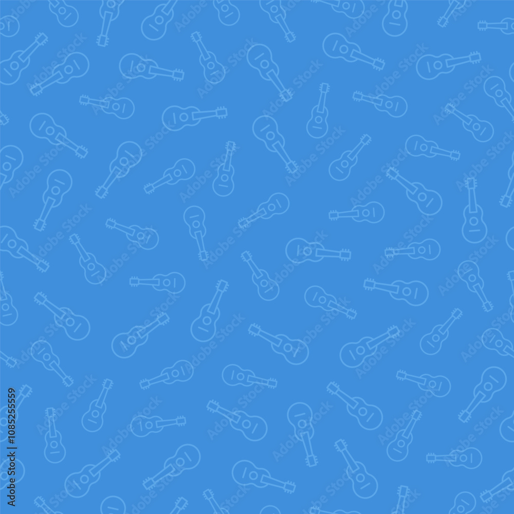 Blue seamless pattern with outline ukulele Blue seamless pattern with outline ukulele