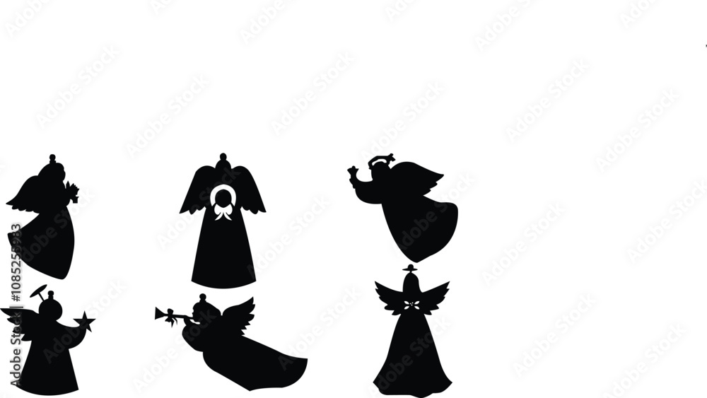 Naklejka premium Christmas angels in flying posses in white background,Angels with wings icons,Holy angel signs