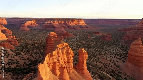 Generate a bird’s eye view of the expansive deserts and unique landscapes of Utah’s Arches National Park, USA. photo