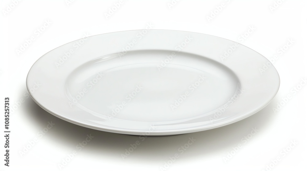 An empty white plate on a white surface. An empty white plate on a white surface.