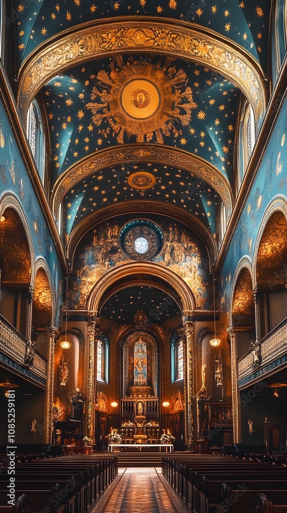 Fototapeta premium A stunning interior of an ornate church with intricate decorations and warm lighting.
