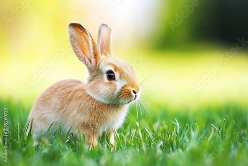 Cute Brown Rabbit in a Lush Green Field