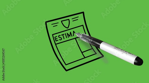 draw rectangle shape paper written rough ESTIMATE on it with black outline on abstract green screen background   
