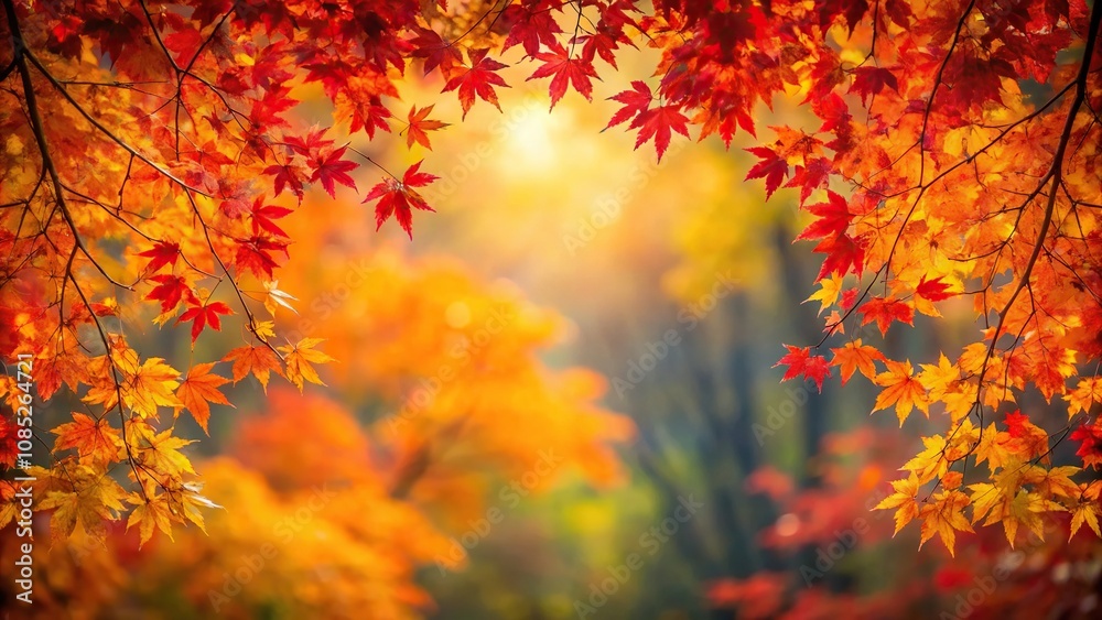 Nature's canvas is painted with vibrant shades of red, orange, and yellow as leaves change color and flutter to the ground, tree branches, fall foliage, autumn season, deciduous trees, natural scenery Nature's canvas is painted with vibrant shades of red, orange, and yellow as leaves change color and flutter to the ground, tree branches, fall foliage, autumn season, deciduous trees, natural scenery