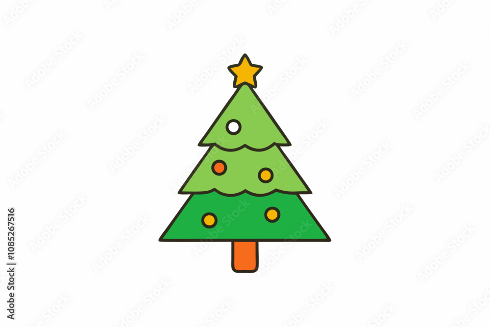 Christmas tree vector icon on white.Merry Christmas .Happy Christmas .My first Christmas 