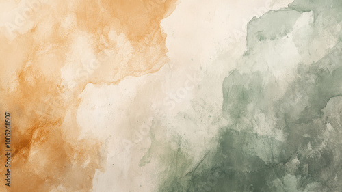 Serene watercolor blend of earth tones including soft orange and green hues, creating calming and artistic background