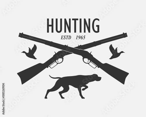 Hunting emblem. Hunting graphic symbol isolated on white background. Vector illustration