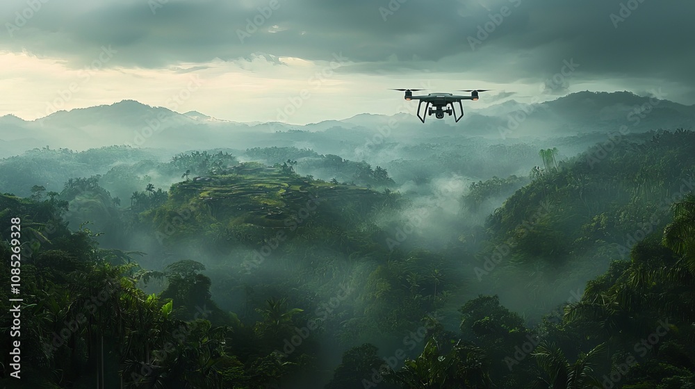 Fototapeta premium A drone capturing the beauty of nature from above, reflecting modern technology’s role in environmental conservation