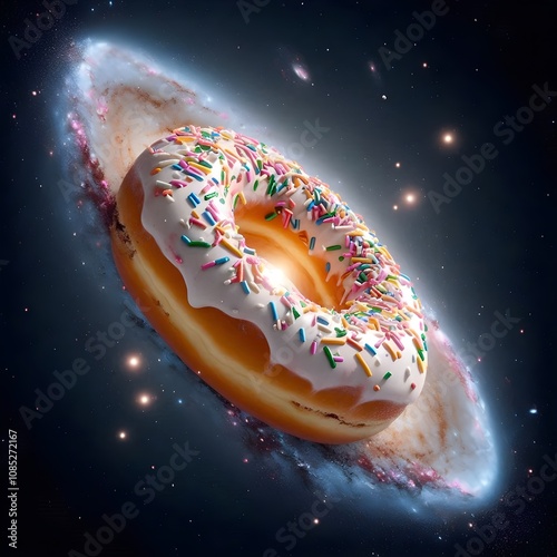 A realistic photograph, The Andromeda Donut Galaxy, with sprinkles