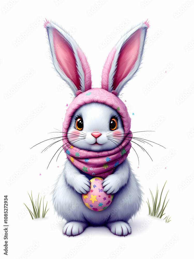 Fototapeta premium Fluffy easter bunny isolated on white