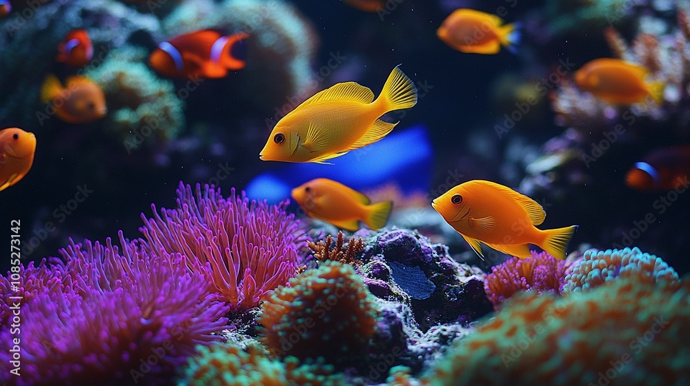 Obraz premium Colorful Tropical Fish Swimming Around a Lively Coral Reef