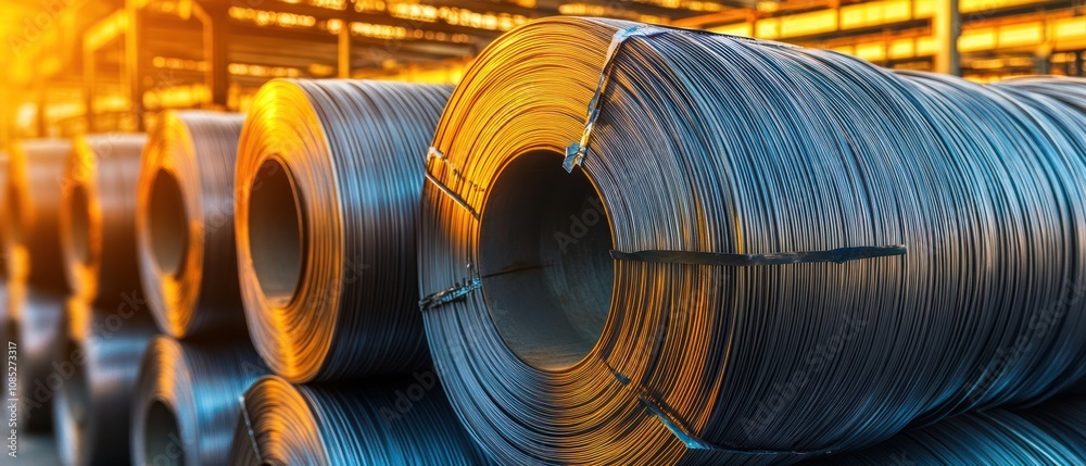 Closeup of Rolled Steel Wire in a Warehouse Closeup of Rolled Steel Wire in a Warehouse