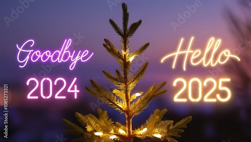 New year banner or greeting card. Good bye 2024 hello to 2025 happy New Year coming concept