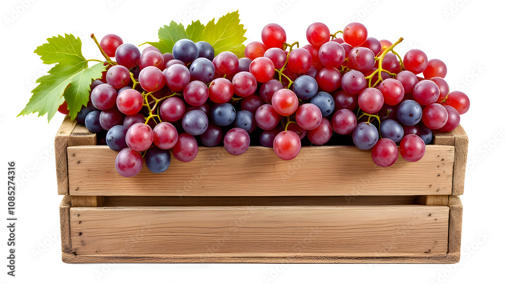 Fresh grapes on wood box isolated on white Fresh grapes on wood box isolated on white