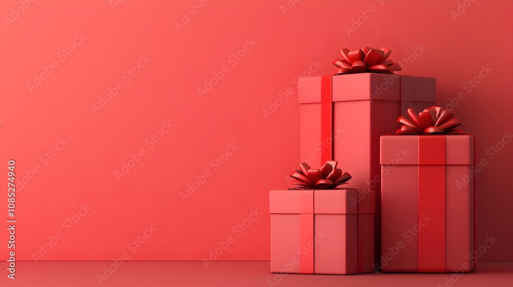 Colorful Gift Boxes on Red Background Colorful Gift Boxes on Red Background