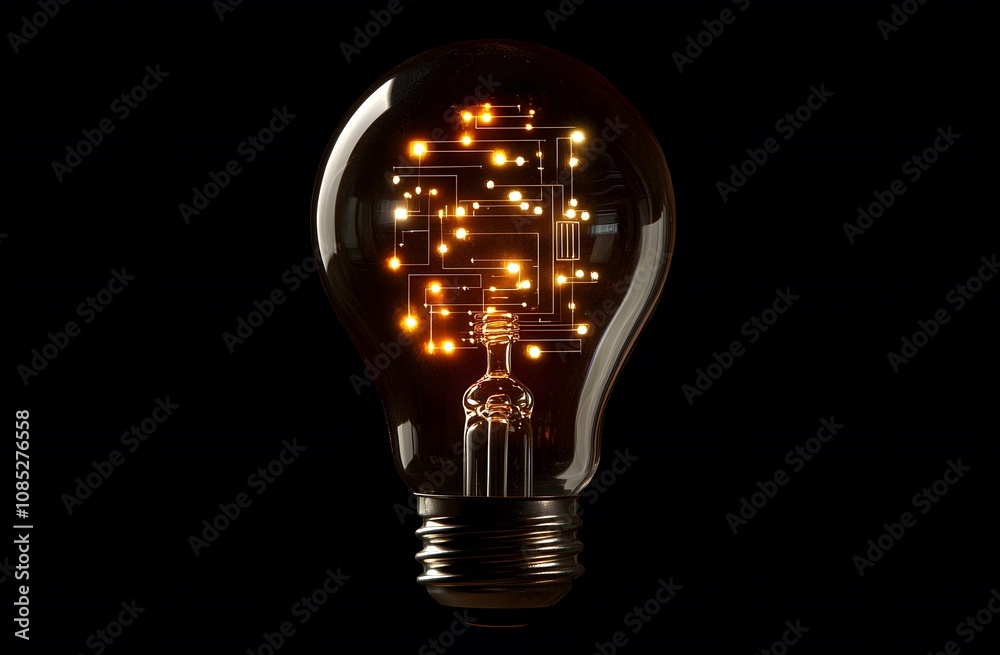Illuminated Lightbulb Showing Internal Circuitry Design Illuminated Lightbulb Showing Internal Circuitry Design