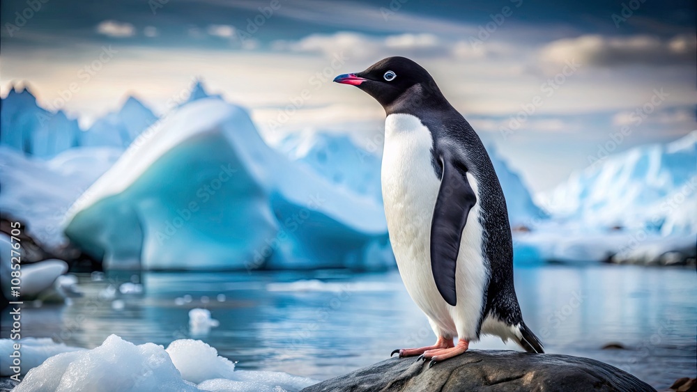 Obraz premium Close-Up View of Adelie Penguin in Natural Habitat - Stunning Wildlife Photography of Pygoscelis adeliae with Copy Space for Creative Projects and Nature Enthusiasts