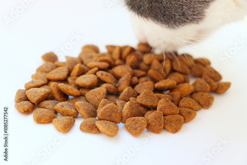 Dry food for cats on a white background