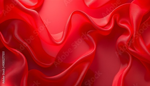 Abstract background featuring semi-transparent red silk fabric with flowing drapery and soft, elegant texture. Red unusual background with subtle rays of light