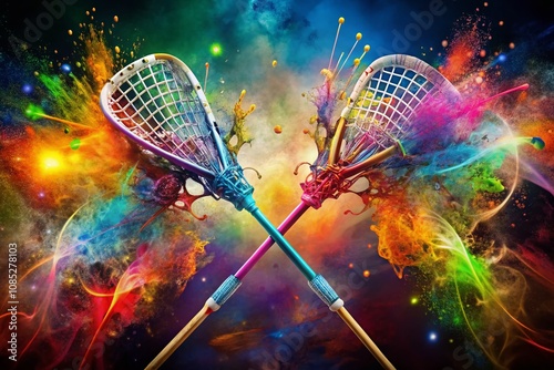 Double Exposure Lacrosse Sticks, Sport Art, Abstract Design photo