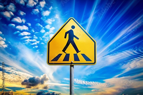 Double Exposure Pedestrian Crossing Road Sign Blue Sky AI Art photo