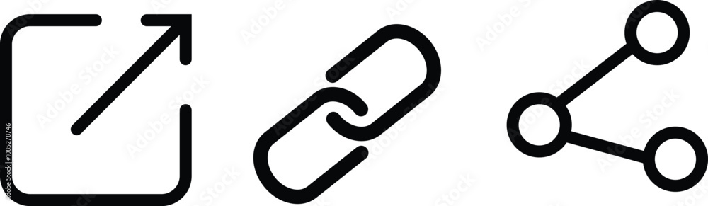Icon set of links. Link, share link, external link black vector icon set. Redirecting links button. Web UI design. Isolated URL signs Icon set of links. Link, share link, external link black vector icon set. Redirecting links button. Web UI design. Isolated URL signs