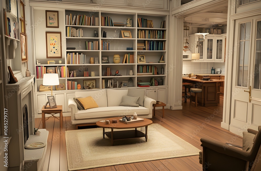 custom made wallpaper toronto digitalCozy Living Room With Bookshelves And Comfortable Sofa