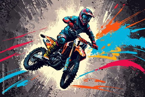  MX motocross mud paiting stlye illustration