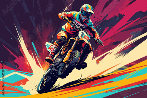  MX motocross mud paiting stlye illustration